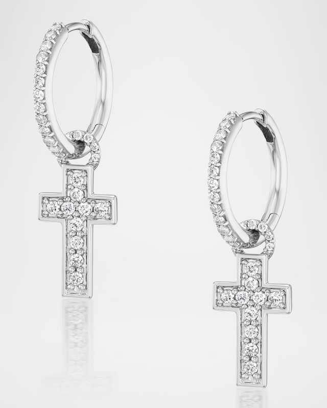 Sterling Silver Diamond Cross Charm Earrings